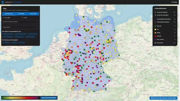 Karte mit Luftmessstationen